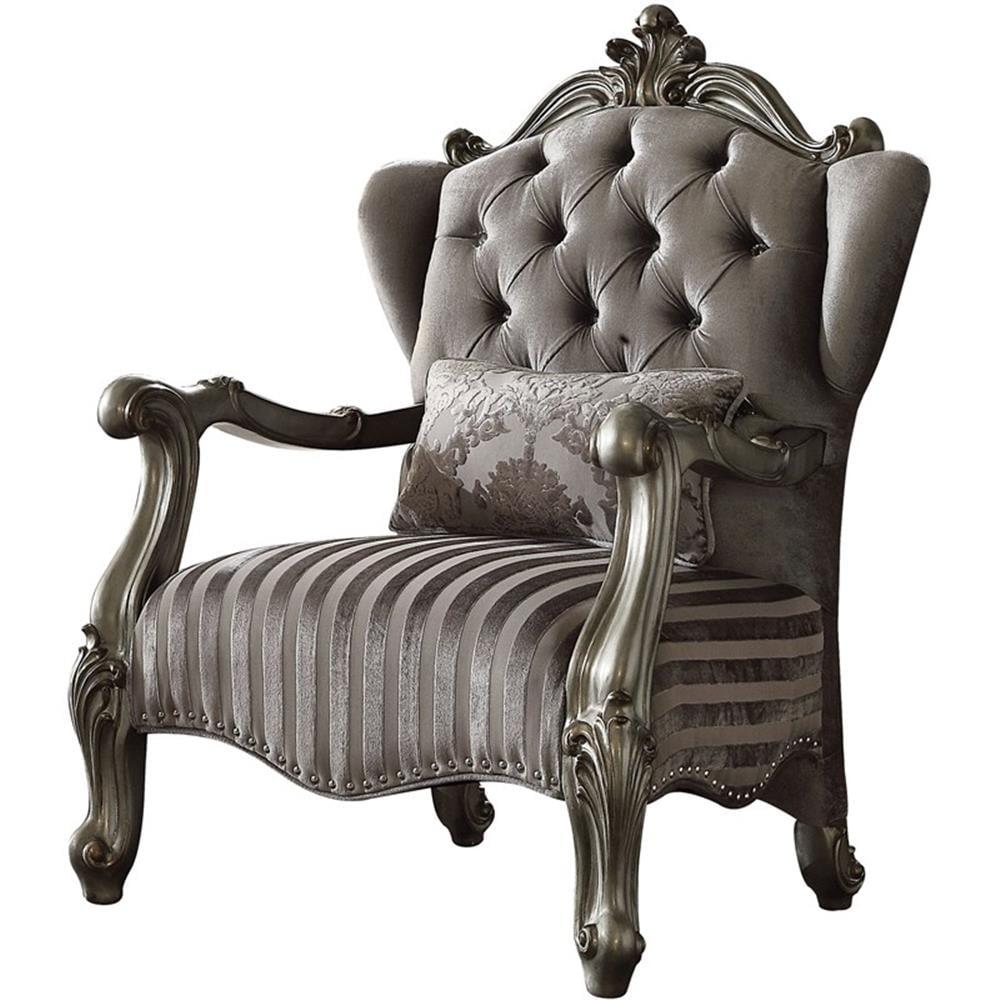 Versailles Antique Platinum Velvet Wingback Chair with Pillow