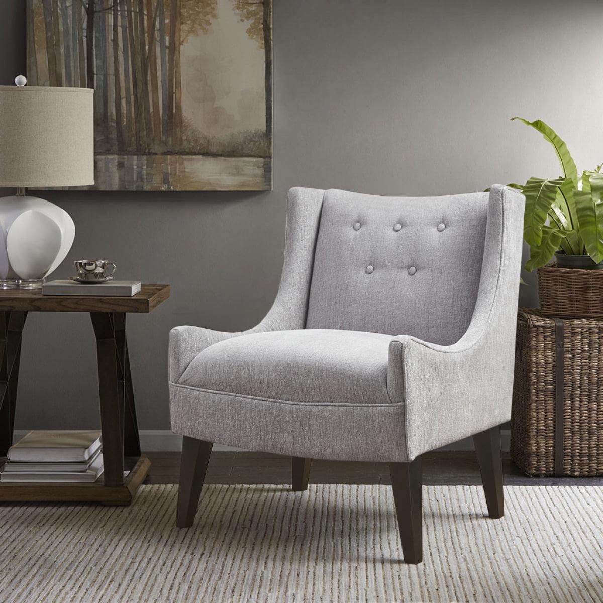 Sleek Transitional Gray Upholstered Accent Chair with Black Noir Wood