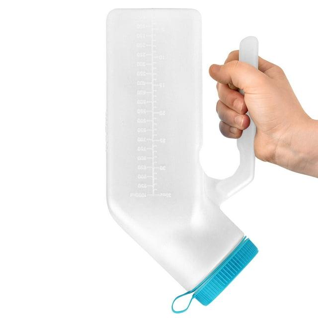 Male Urine Bottle (35 oz), Portable Urinals for Men Spill Proof Nighttime, Pee Bottles for Men with Screw-On Lid, Travel Urinals for Seniors with Easy-to-Read Measurement Lines