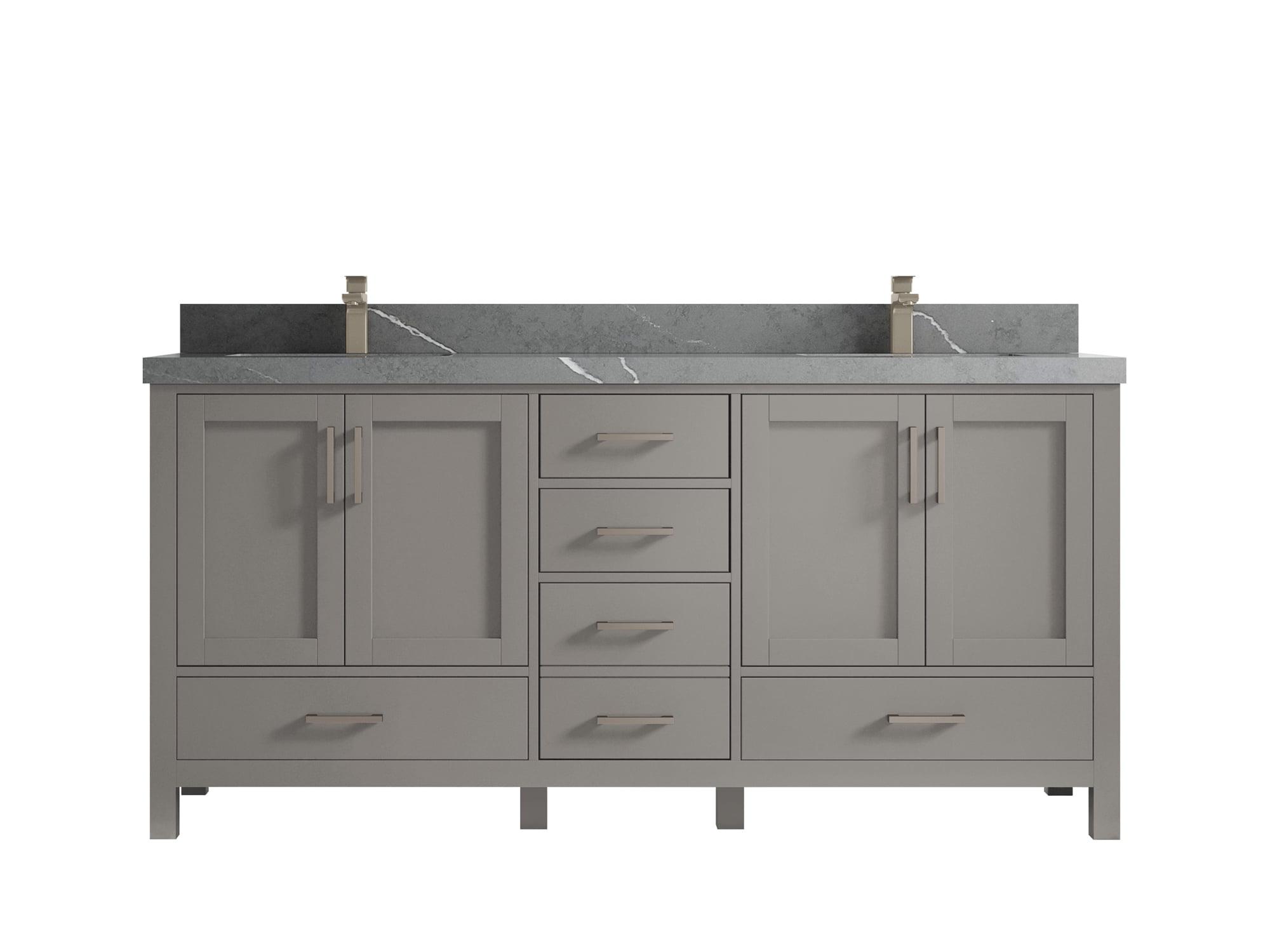 Malibu 72" Gray Double Sink Bathroom Vanity with Quartz Countertop