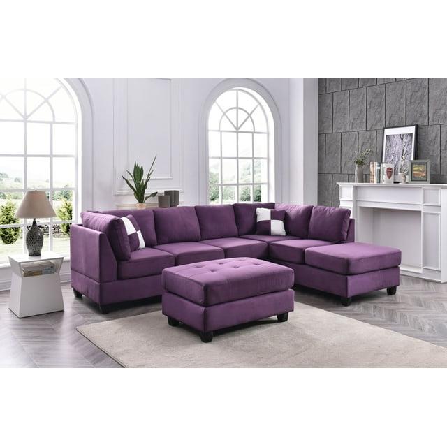 Glory Furniture Malone Microsuede Sectional in Purple
