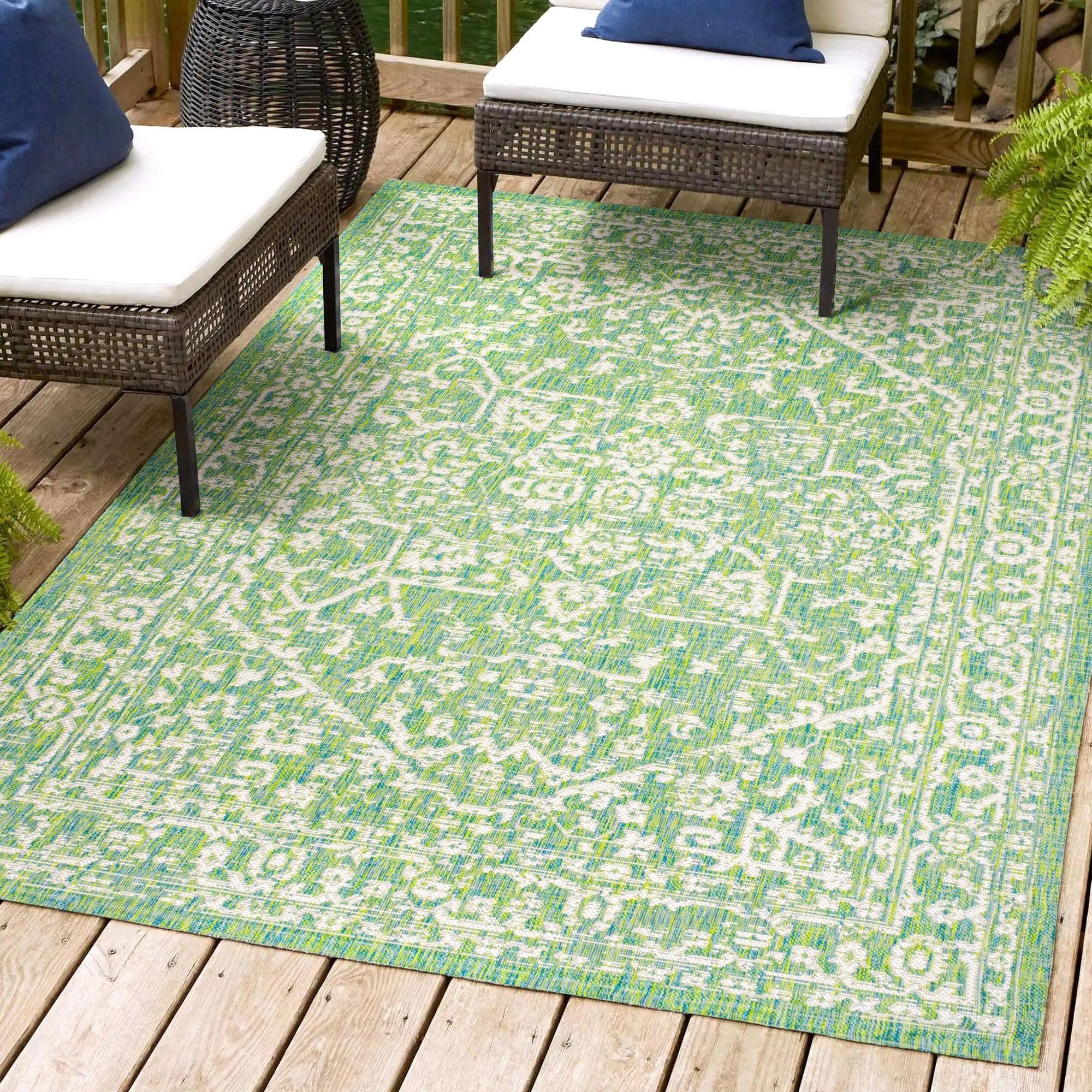 4' x 6' Malta Bohemian Medallion Textured Weave Indoor/Outdoor Area Rug, Cream/Green - JONATHAN Y