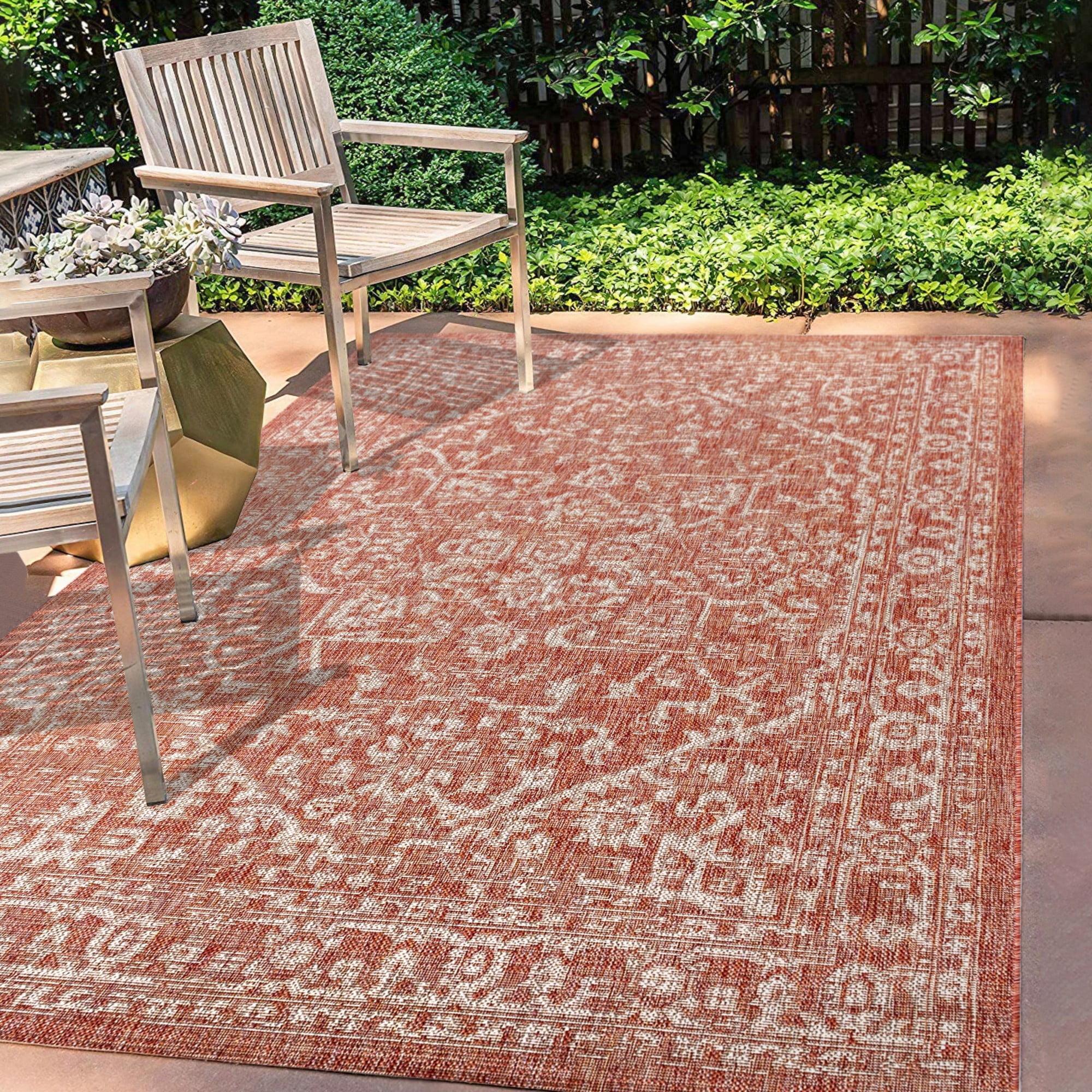 3'x5' Malta Bohemian Medallion Textured Weave Indoor/Outdoor Area Rug, Red/Taupe - JONATHAN Y