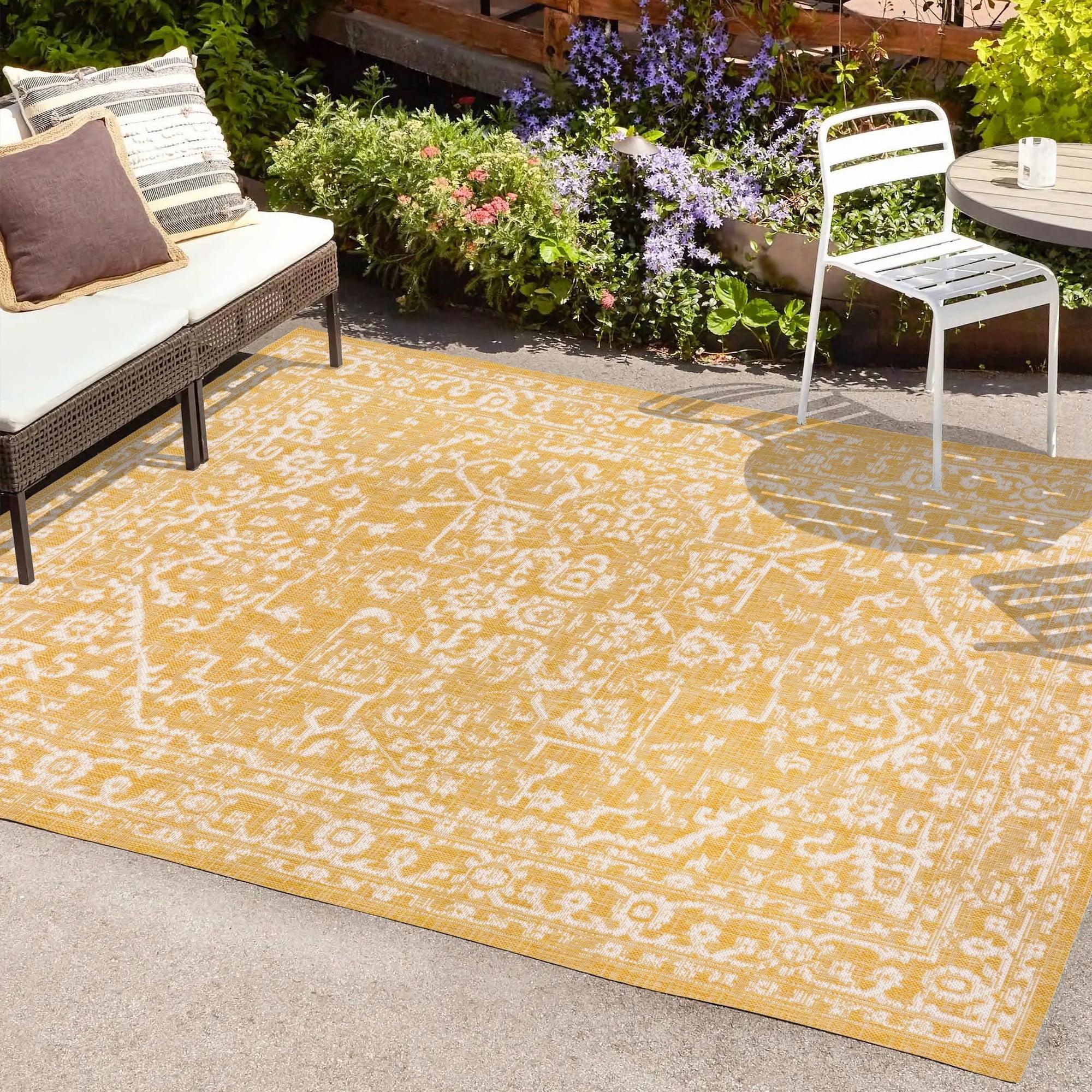 5' x 8' Malta Bohemian Medallion Textured Weave Indoor/Outdoor Area Rug, Yellow/Cream - JONATHAN Y