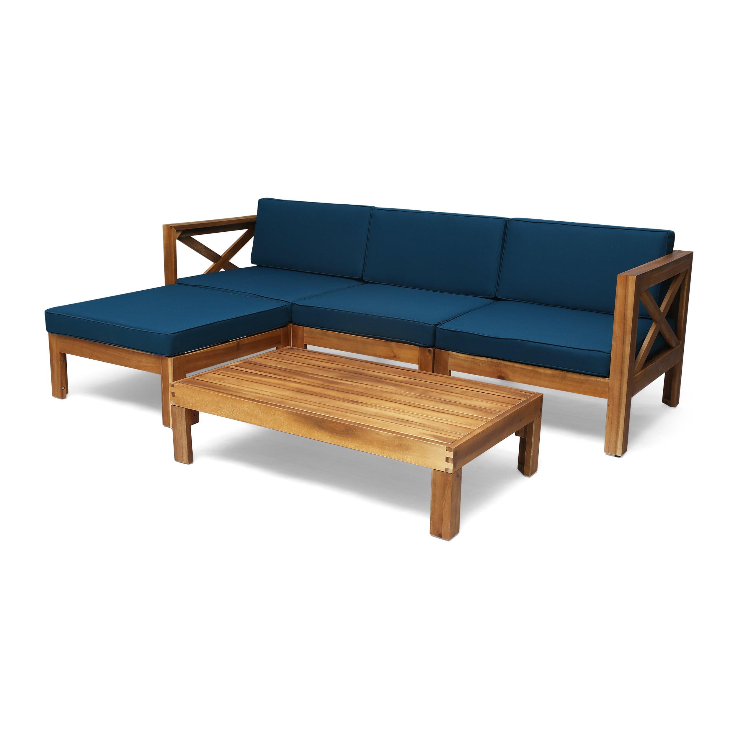Alcove 5pc Acacia Wood Sofa Set Teak/Dark Teal - Christopher Knight Home: Weather-Resistant Outdoor Seating