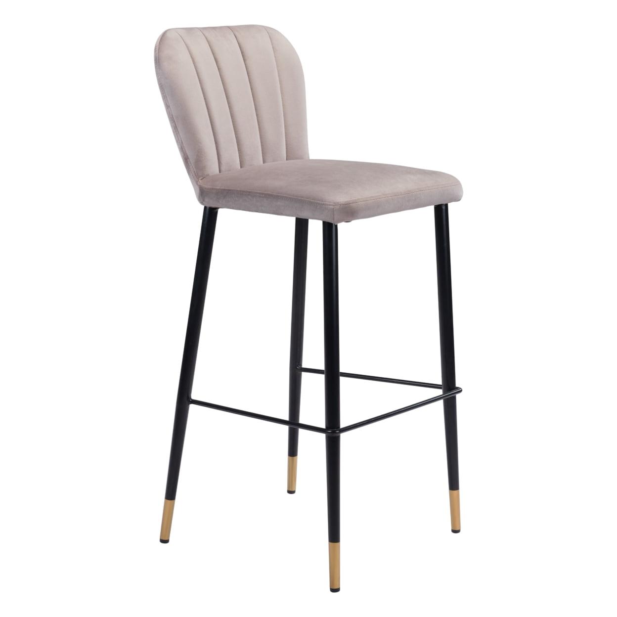 Gray Velvet and Black Metal Bar Stools Set