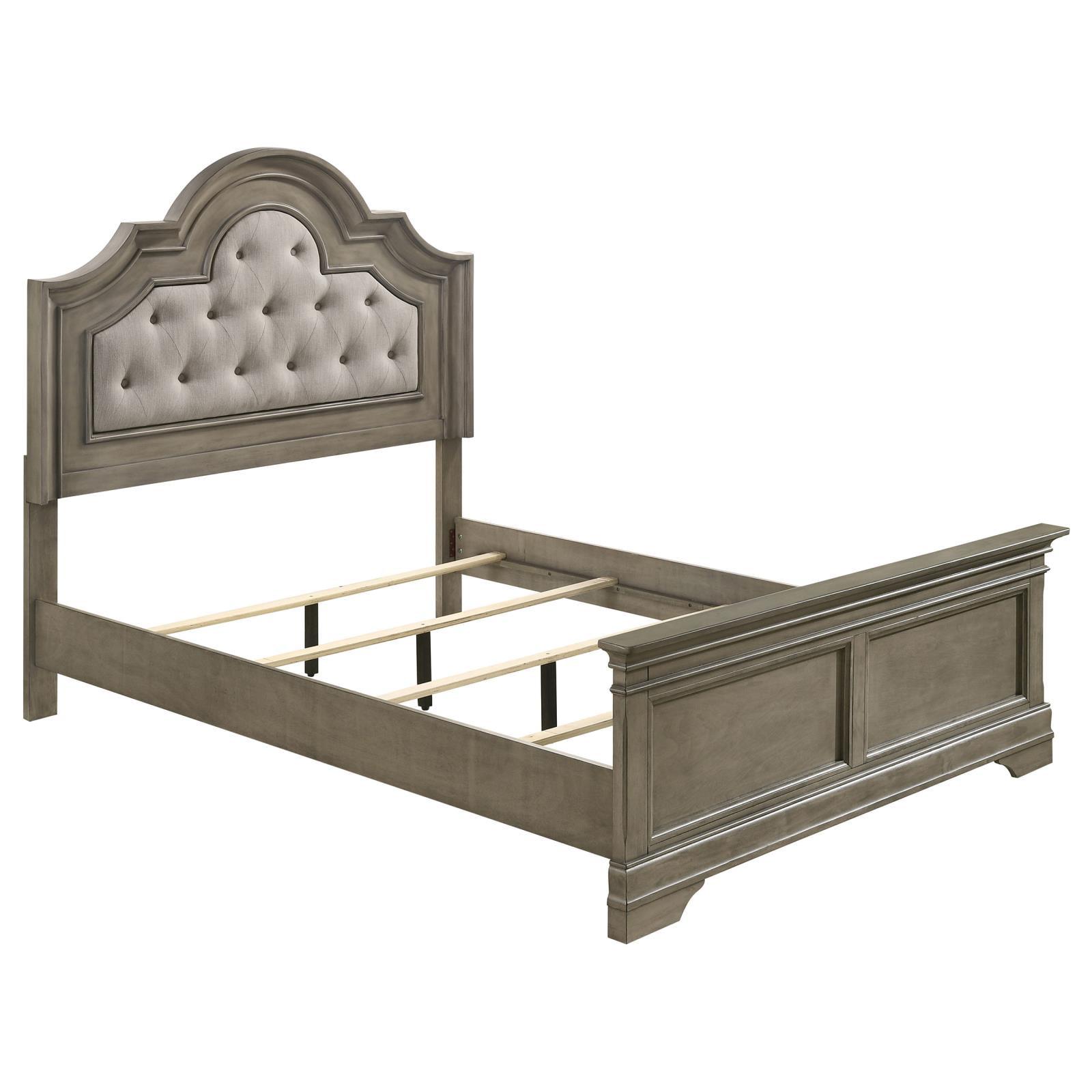 Queen Beige and Wheat Upholstered Bed with Tufted Headboard