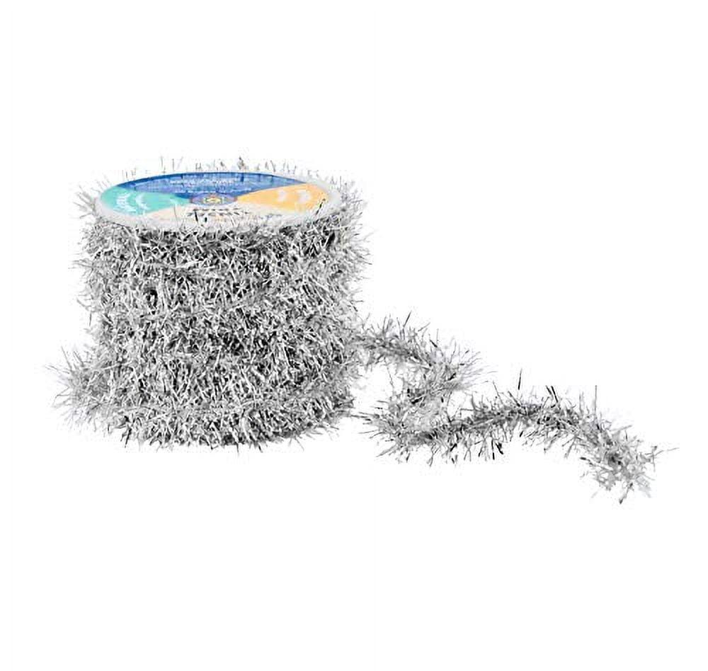 Mandala Crafts Tinsel Garland Décor - Thin Tinsel Ribbon - Metallic Mini Garland with Wire for Christmas Tree Decoration Wedding Birthday Party Supplies Silver 0.75 Inch 10 Yards