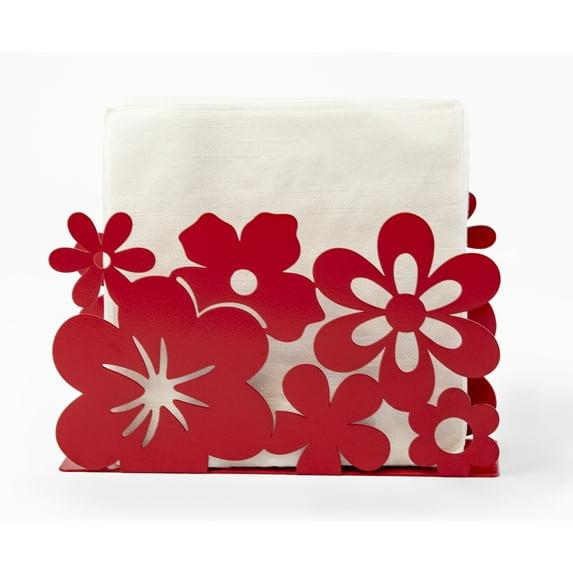 Mango Steam Metal Tabletop Napkin & Letter Holder Flower, Red (6" L x 1.75" W x 4" H)