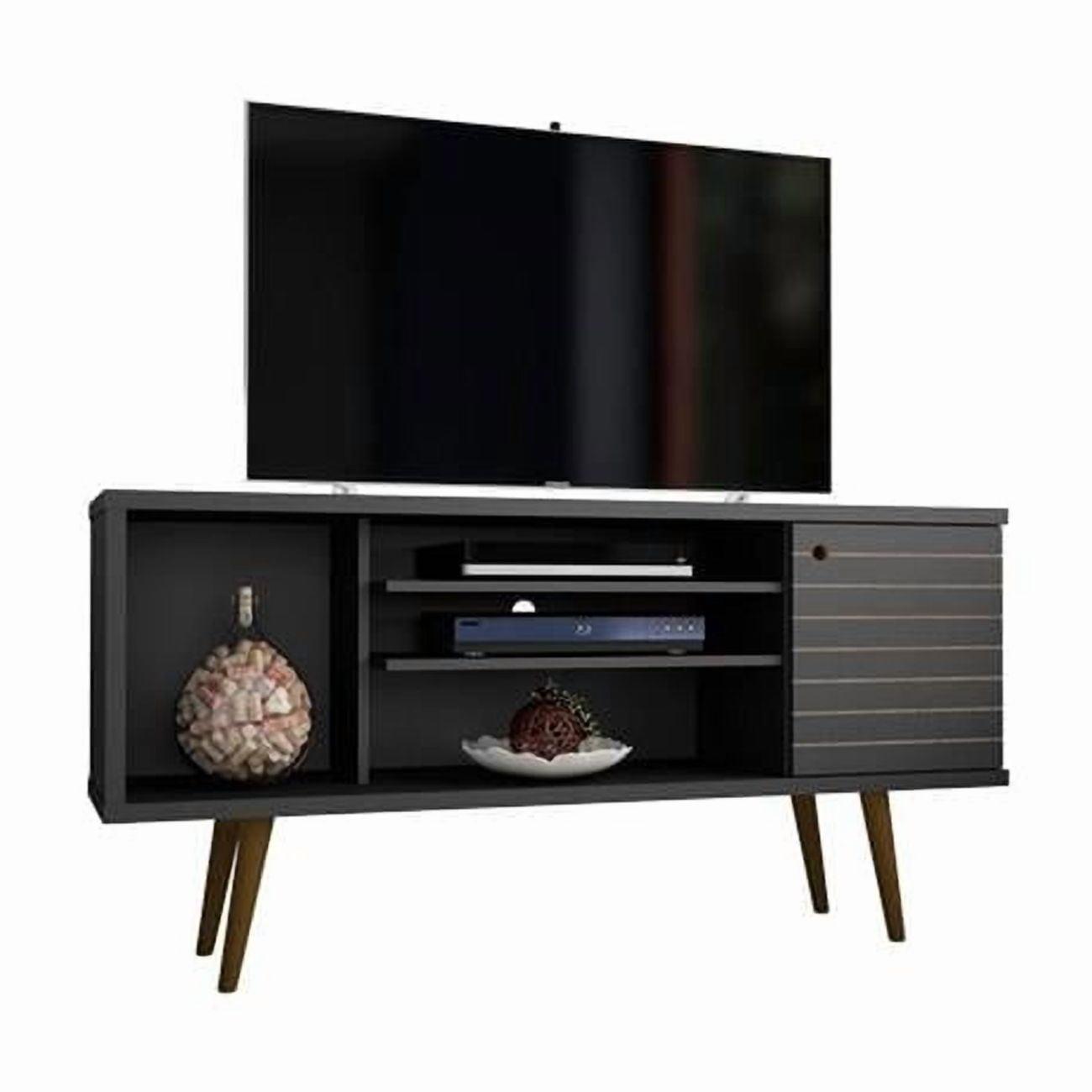 53.14" Liberty TV Stand for TVs up to 50" Black - Manhattan Comfort: Mid-Century Modern Media Console