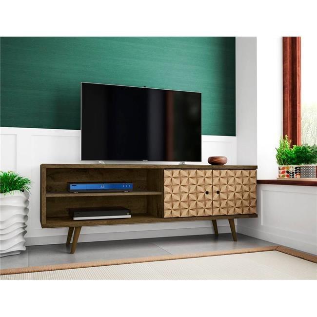 Liberty 2 Shelves and 2 Doors TV Stand for TVs up to 60" 3D Prints Rustic Brown - Manhattan Comfort: Mid-Century Modern Entertainment Center