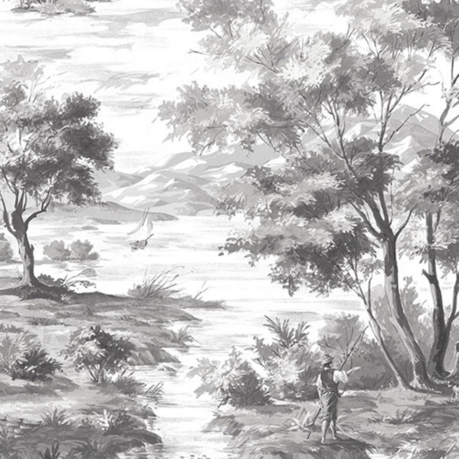 Black and White Scenic Landscape Vinyl Wallpaper Roll