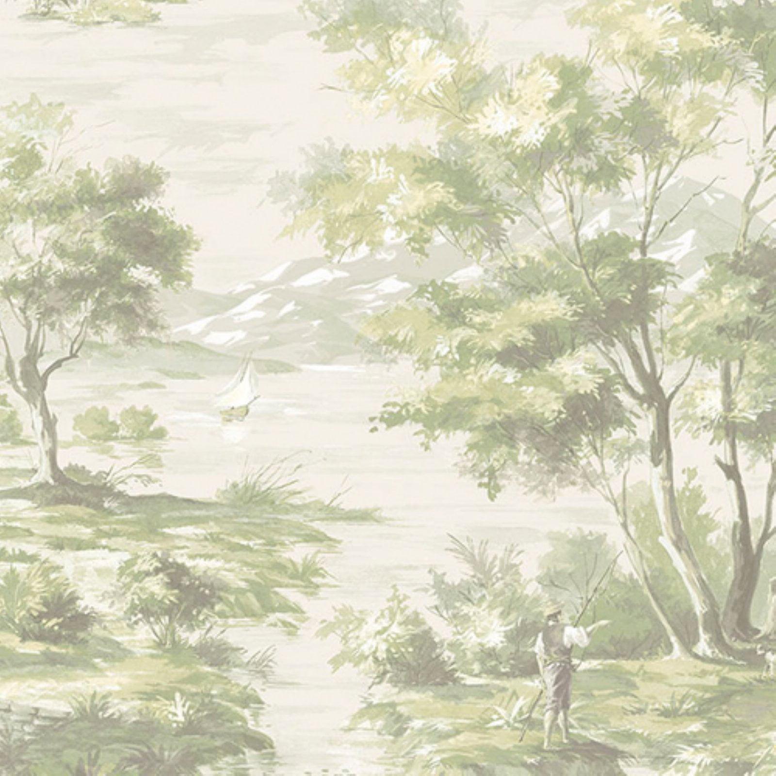 Green Scenic Landscape Pre-pasted Vinyl Wallpaper