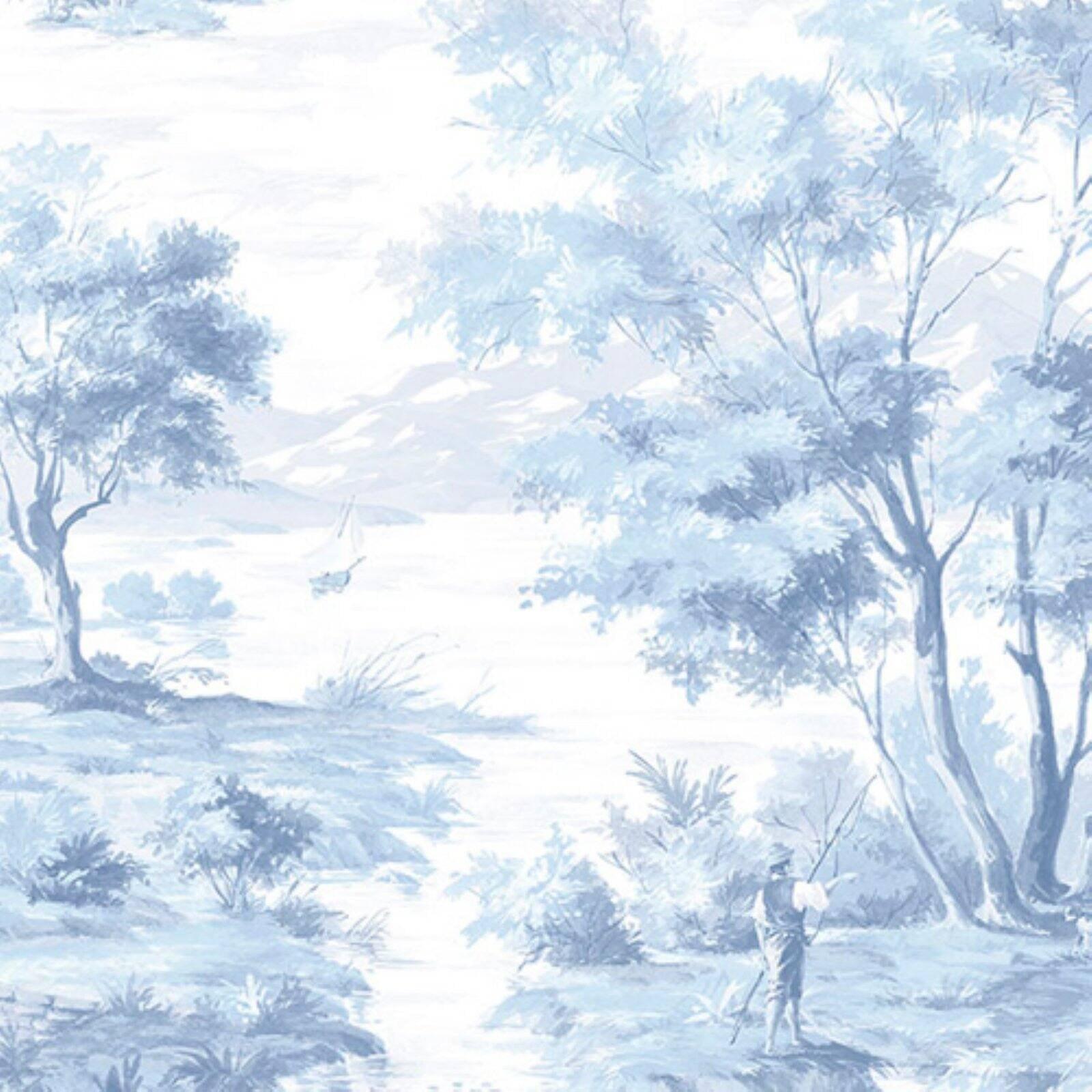 La Campagne Light Blue and White Vinyl Wallpaper