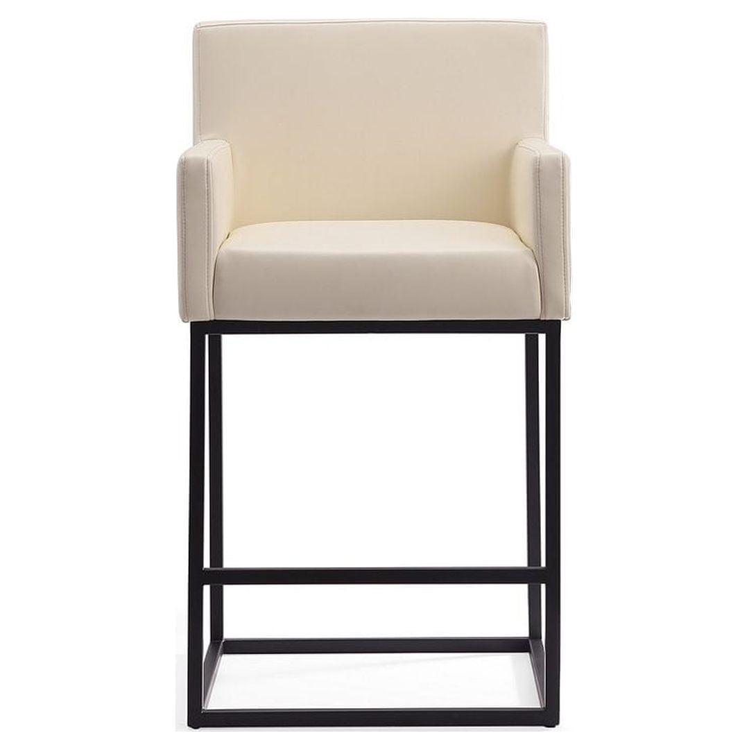 Ambassador Cream and Black Leather Metal Counter Stool