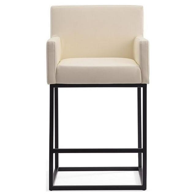 Manhattan Comfort Ambassador Metal Counter Height Barstool Cream: Upholstered, No Assembly, Faux Leather