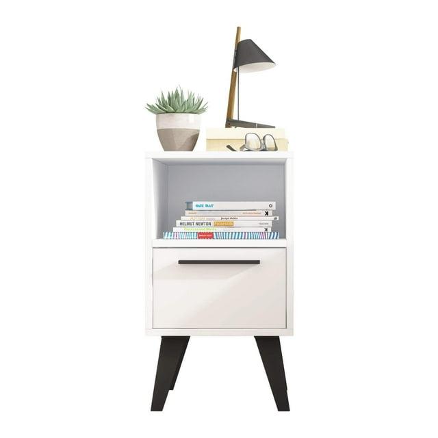 Amsterdam Nightstand 1.0 White - Manhattan Comfort: Mid-Century Modern Design, Open Shelf, Concealed Storage
