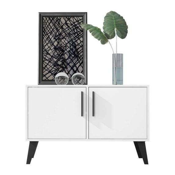 Amsterdam Double Side Table 2.0 White - Manhattan Comfort: Mid-Century Buffet, 2-Door Cabinet