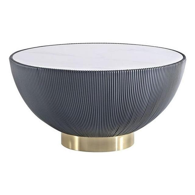 Manhattan Comfort Anderson Leatherette Upholstered Coffee Table with Faux Marble Tabletop Gray