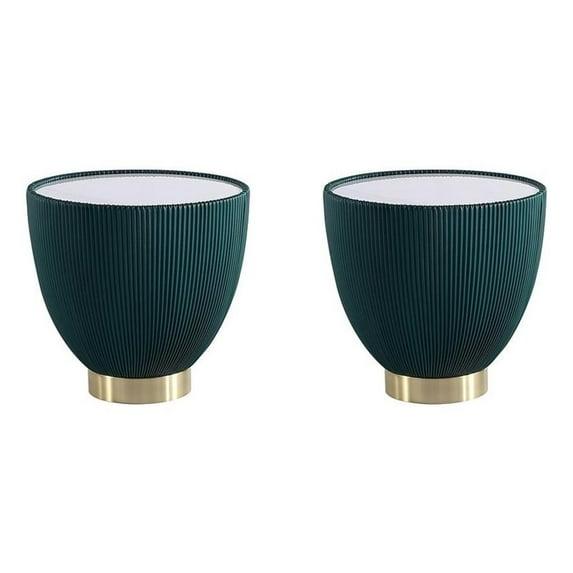 Manhattan Comfort Set of 2 Anderson Leatherette End Tables with Faux Marble Tabletop Green: Gold Finish, No Assembly Required