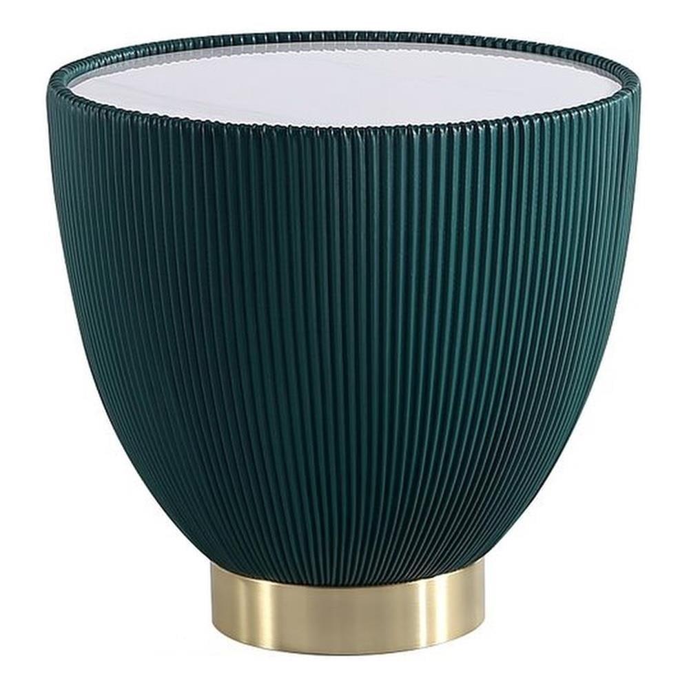 Manhattan Comfort Anderson Modern Leatherette Upholstered End Table with Ceramic Faux Marble Tabletop Green