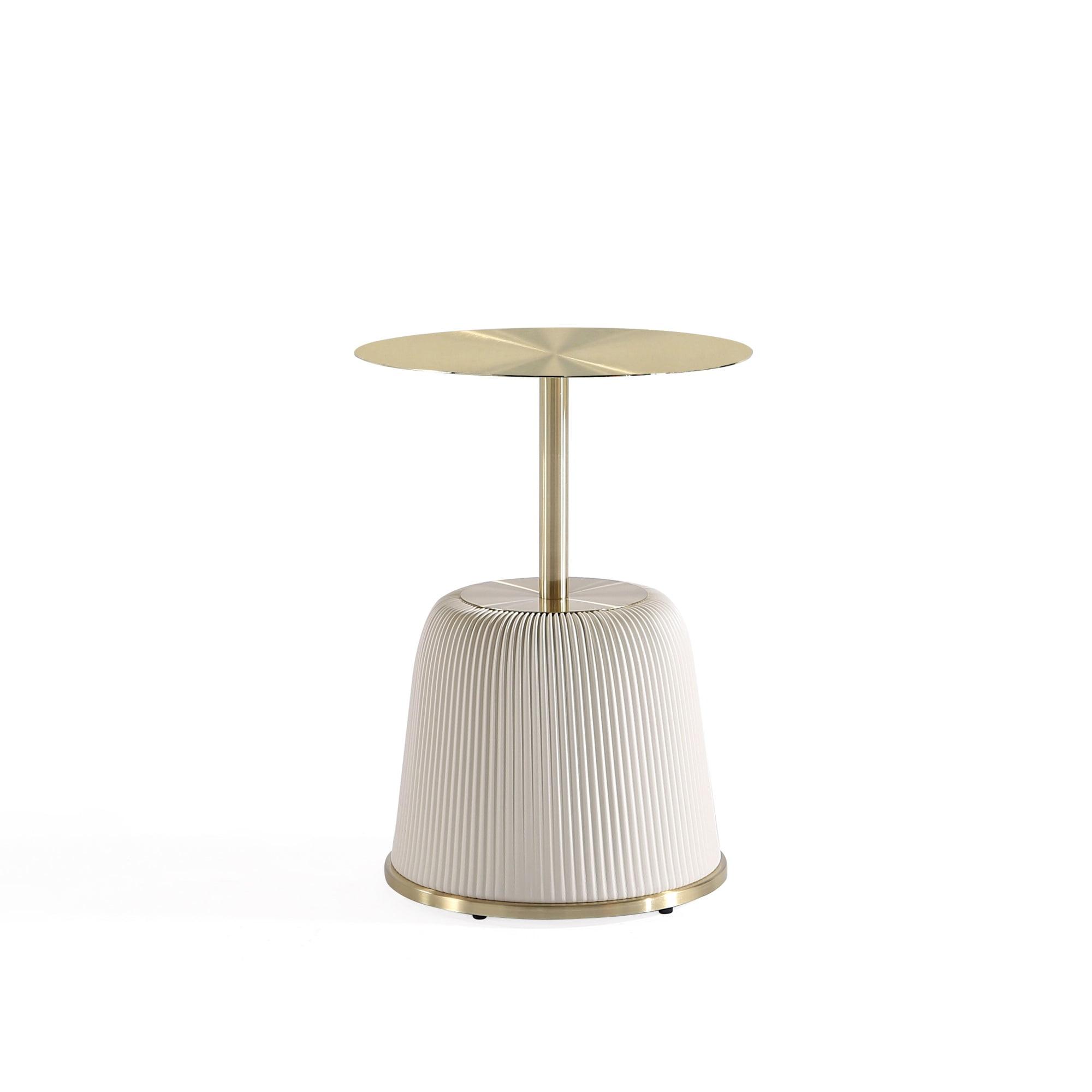 Manhattan Comfort Anderson Modern Leatherette Upholstered End Table with Gold Tabletop Cream: Round, No Assembly, Stainless Steel
