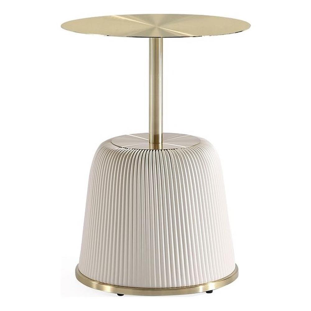 Manhattan Comfort Anderson Modern Leatherette Upholstered End Table with Gold Tabletop Cream: Round, No Assembly, Stainless Steel