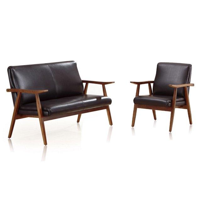2pc Archduke Loveseat and Armchair Set - Manhattan Comfort: Faux Leather, Beechwood Legs, No Assembly Required