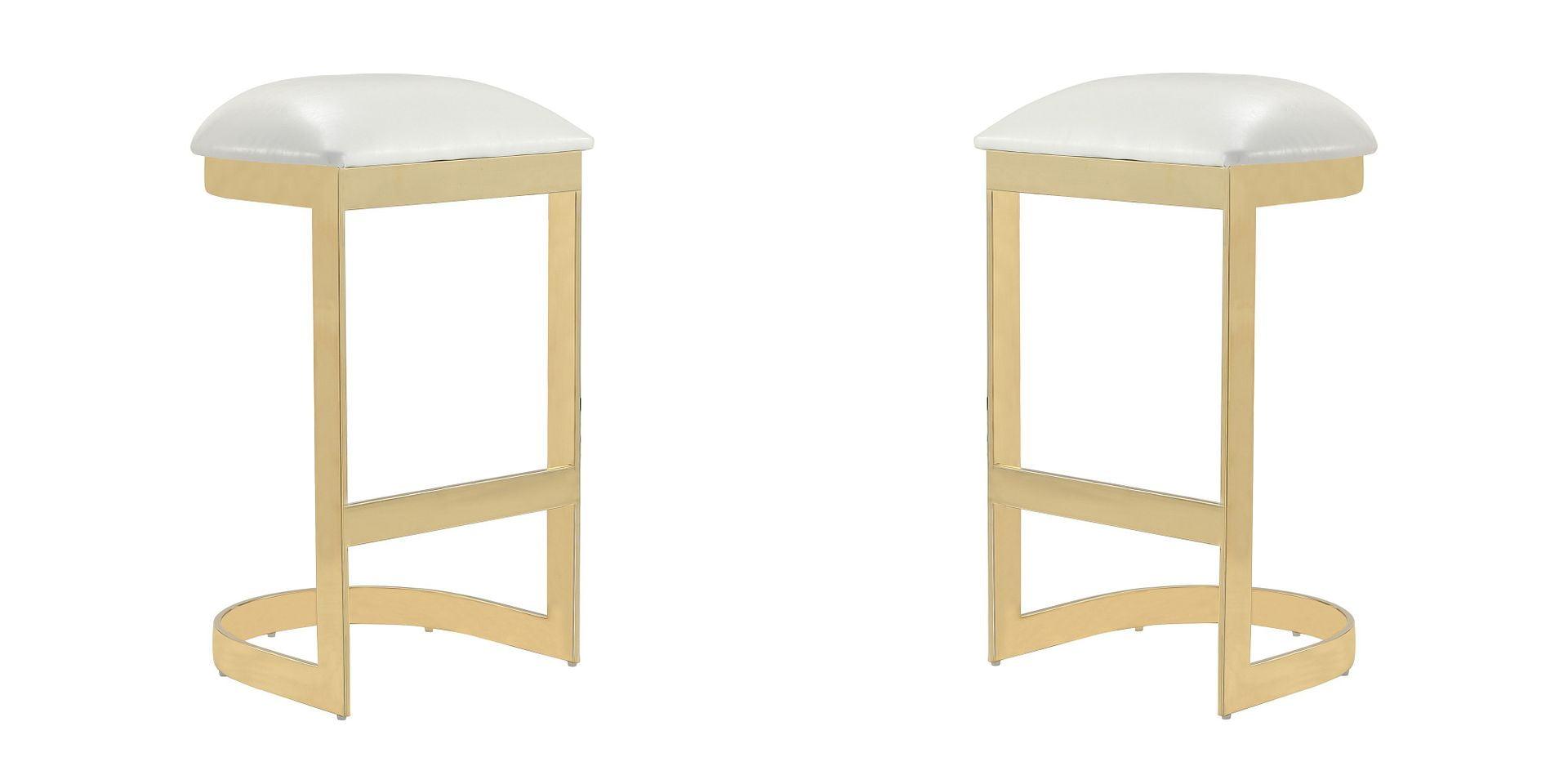 Set of 2 Sleek White and Brass Metal Barstools 17"x29"