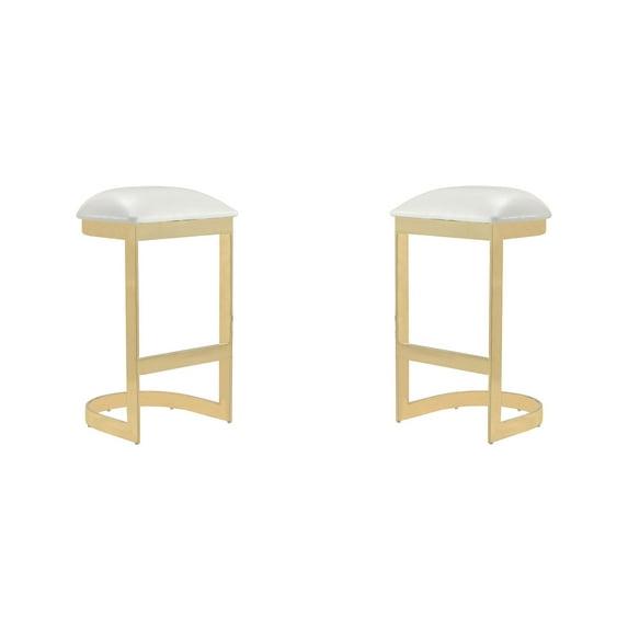 Set of 2 Aura Upholstered Stainless Steel Barstools White - Manhattan Comfort: No Assembly, Fixed Height