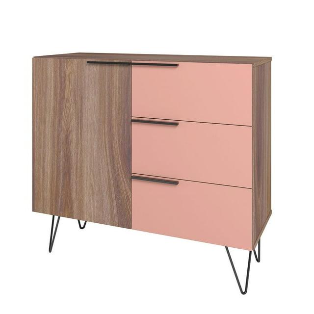 35.43" Beekman Dresser Brown/Pink - Manhattan Comfort: Splayed Metal Legs, Mid-Century Storage