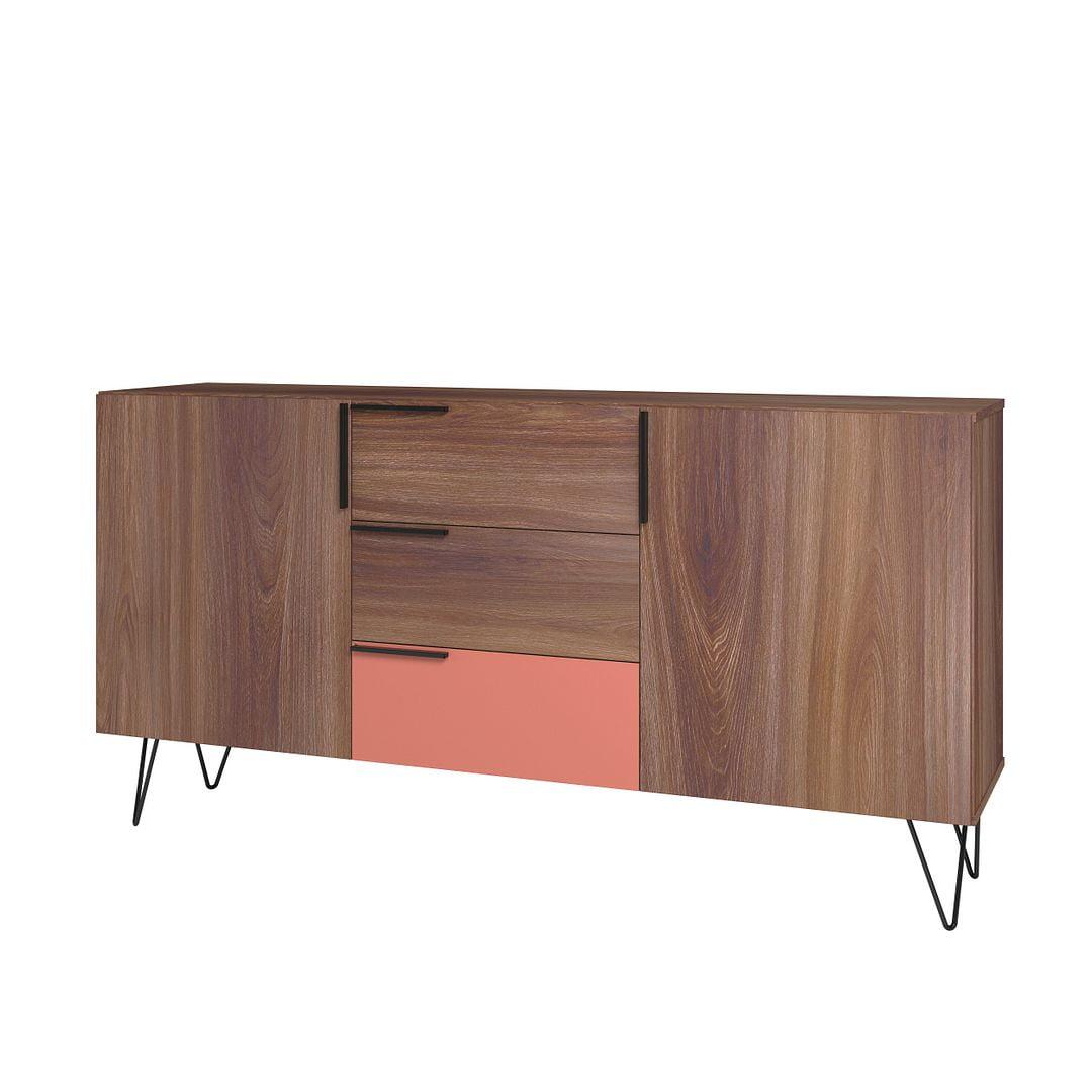Beekman Mid-Century Mirrored Sideboard in Brown and Pink