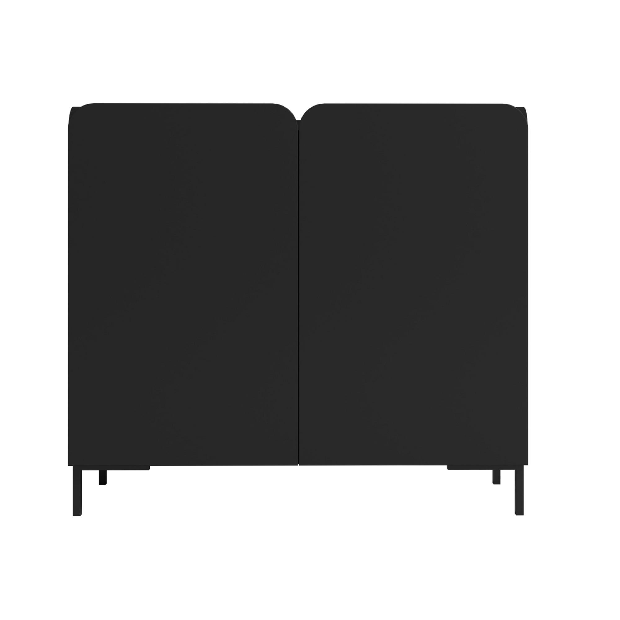 Manhattan Comfort Bogardus Mid - Century Modern 4 Shelf Accent Cabinet Black: Painted Particle Board, Fixed Shelves, Anti-Tip Hardware