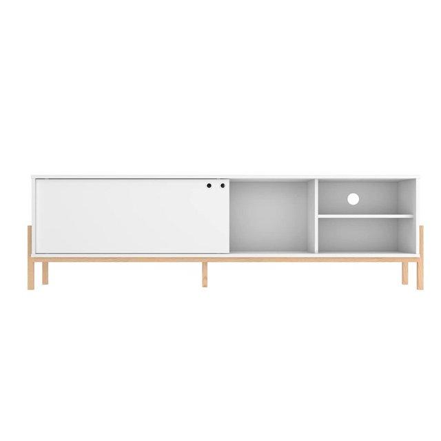 Bowery TV Stand for TVs up to 70" White/Oak - Manhattan Comfort: Mid-Century Design, Cable Management