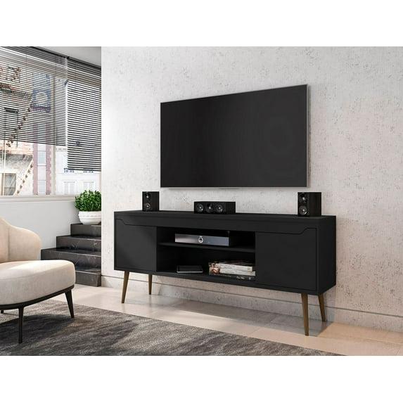 Bradley TV Stand for TVs up to 60" Black - Manhattan Comfort: Modern Entertainment Center with Open Shelves