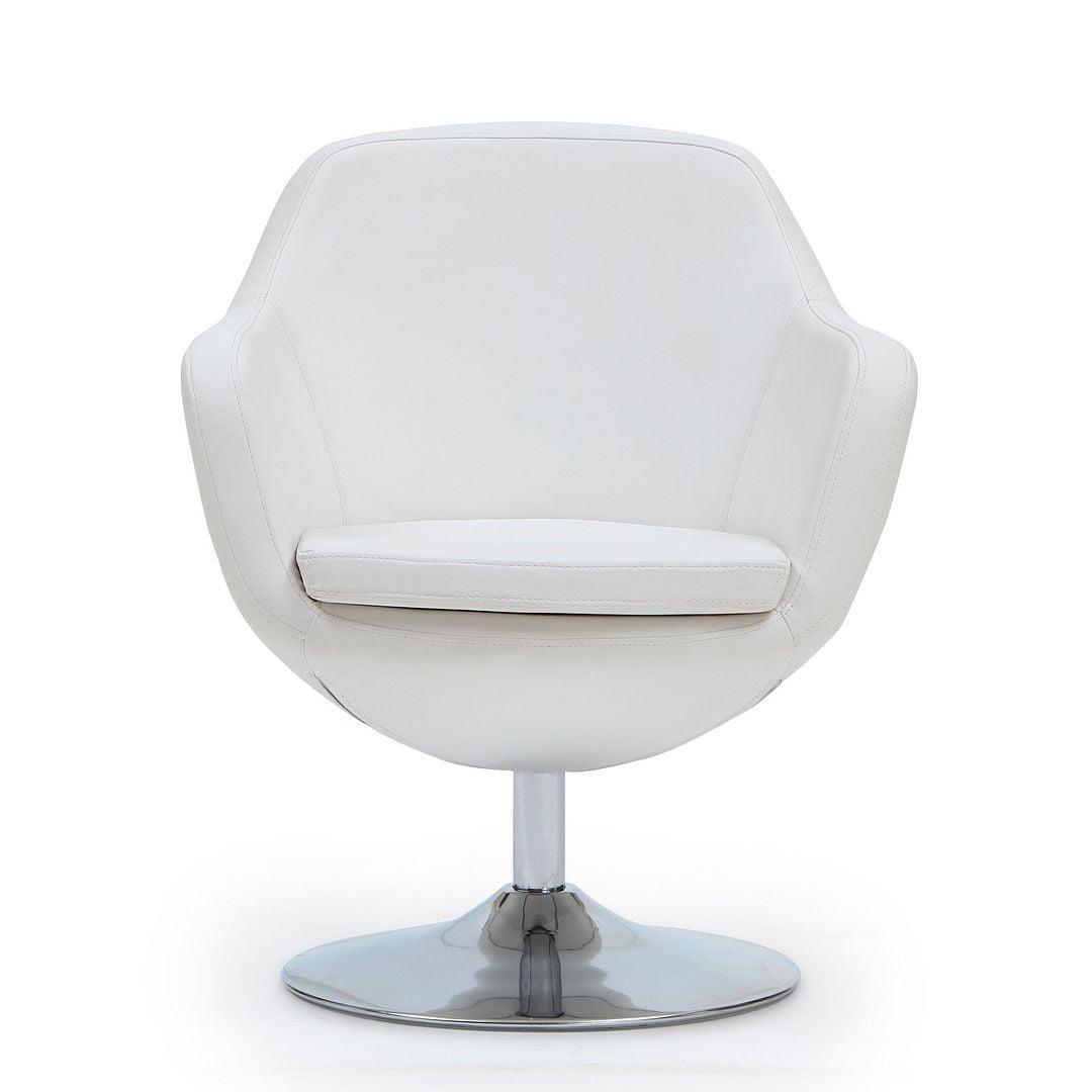 Elegance White Faux Leather Barrel Swivel Accent Chair