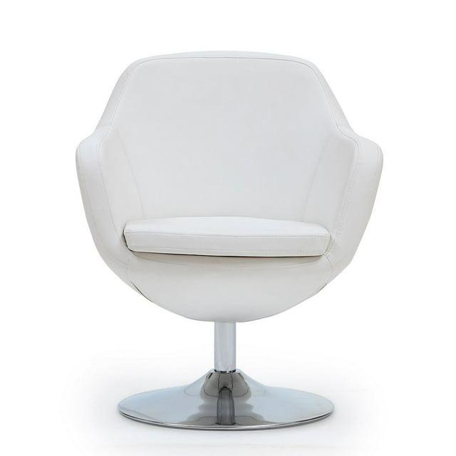 Caisson Faux Leather Swivel Accent Chair White: Polished Chrome Base, Removable Cushion - Manhattan Comfort