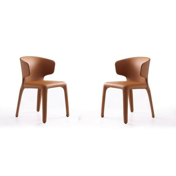 Set of 2 Conrad Faux Leather Dining Chairs Saddle - Manhattan Comfort: Mid-Century Modern, Metal Frame, Cushioned
