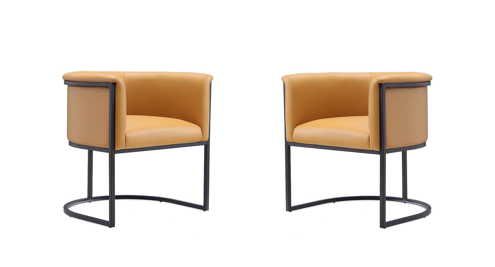Manhattan Comfort Set of 2 Cosmopolitan Faux Leather Dining Chairs Saddle: Upholstered, Metal Frame, Armrests