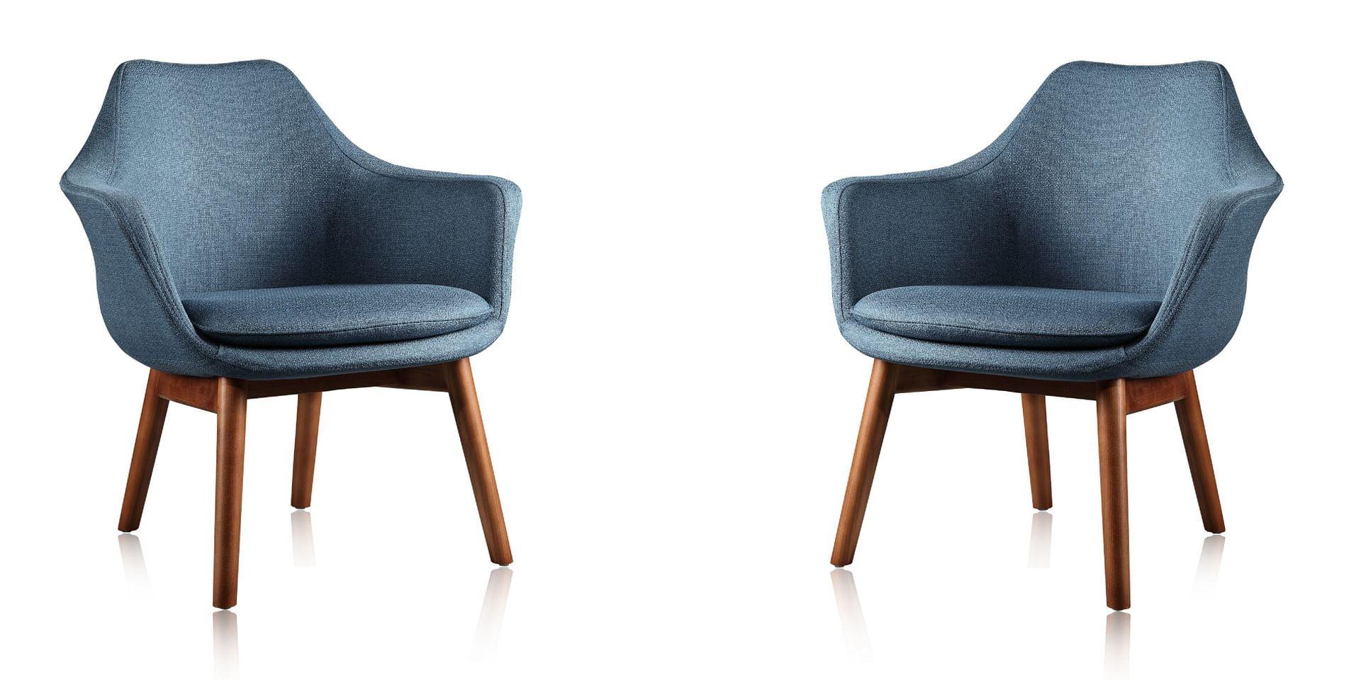 Blue and Walnut Faux Leather Accent Chair with Wood Legs