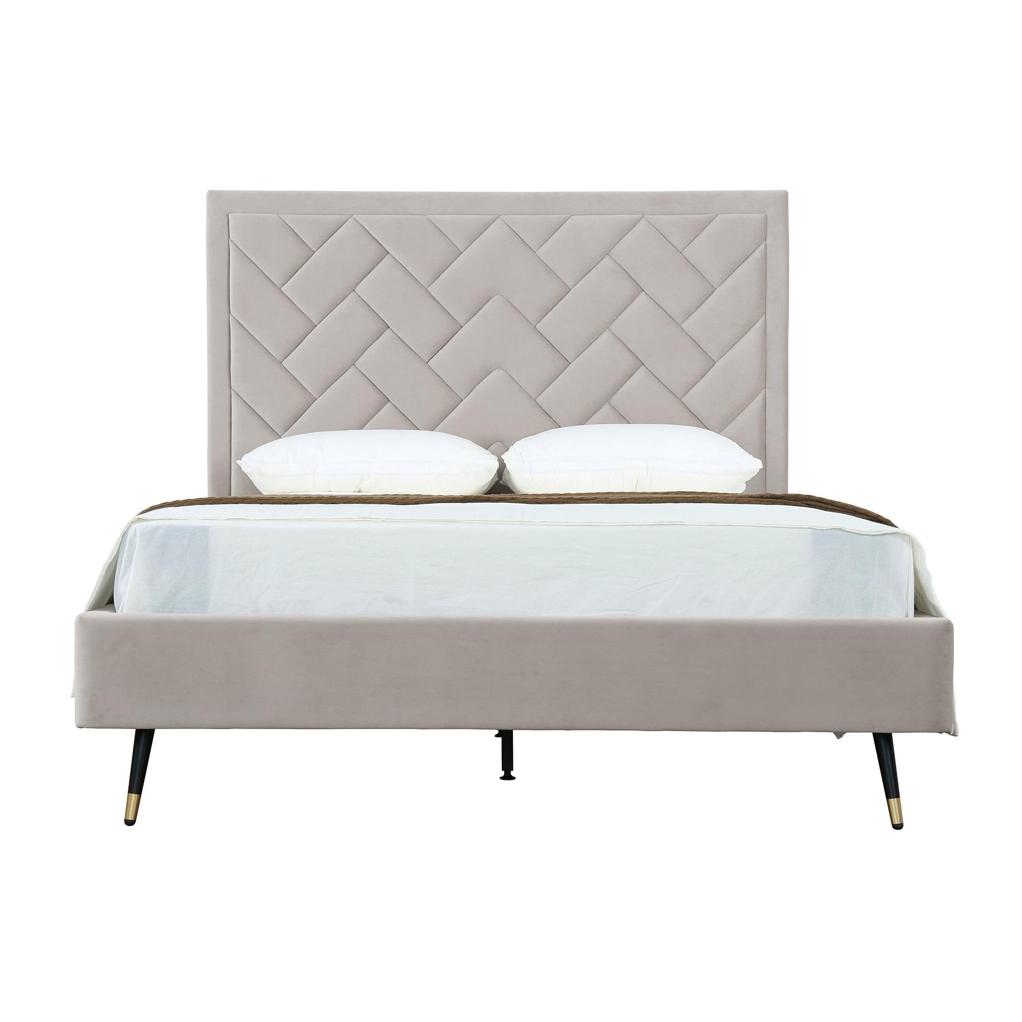 Manhattan Comfort Queen Crosby Modern Velvet Upholstered Bed Greige