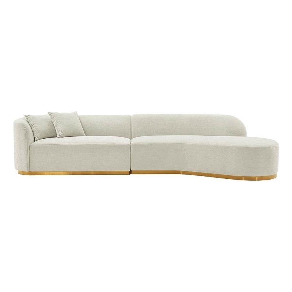 131.89" Daria Linen Upholstered Sofa Sectional with Pillows Ivory - Manhattan Comfort: Modern Modular, Pine Frame, Metal Legs