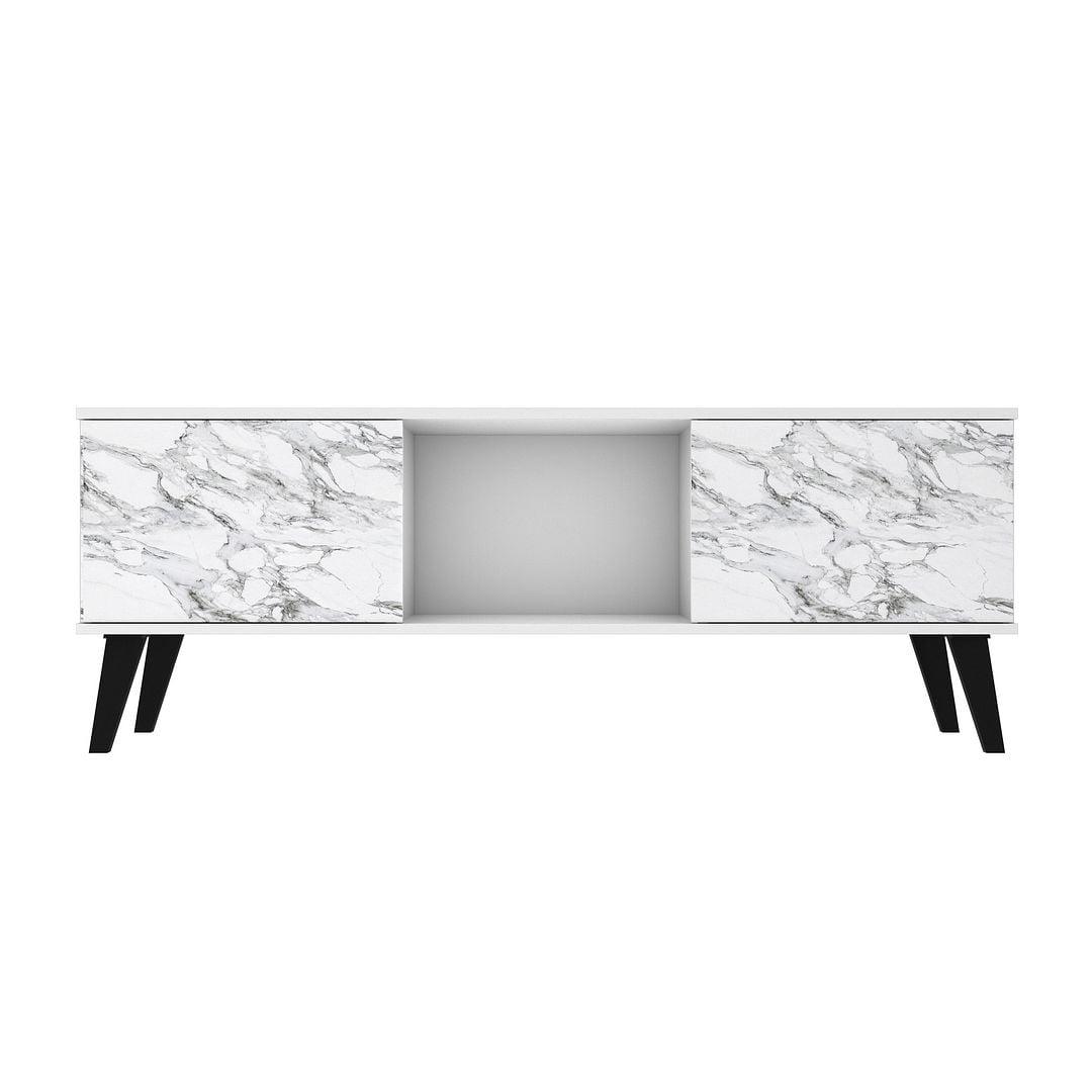 White and Marble 53" TV Stand with Cabinet