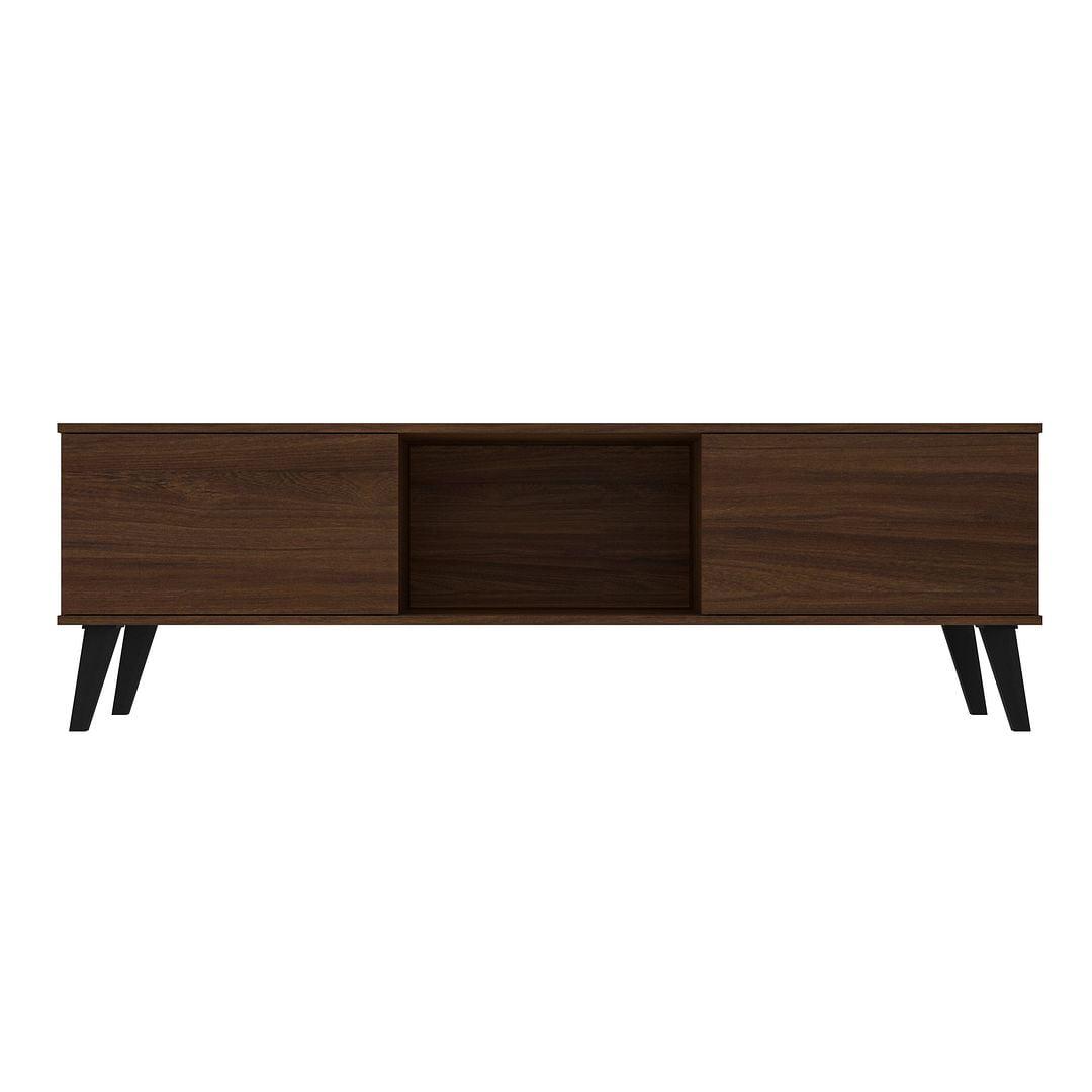 Nut Brown 63" Media Console with Concealed Storage and Open Shelf