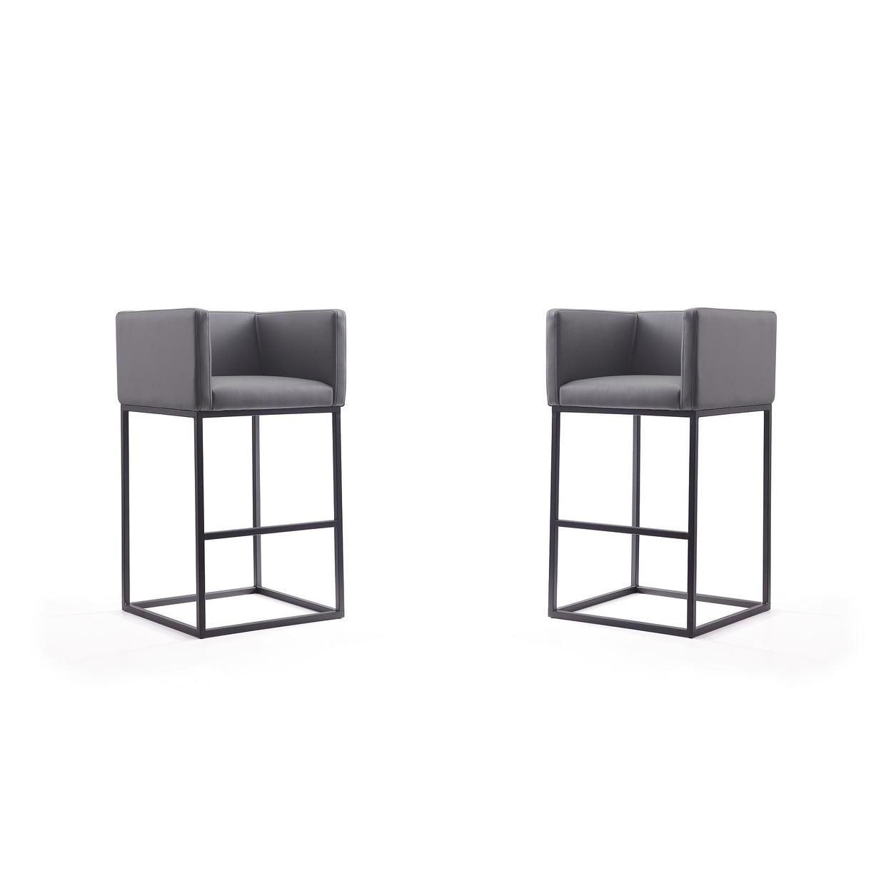 Embassy Geometric Silhouette Faux Leather Barstool, Grey and Black