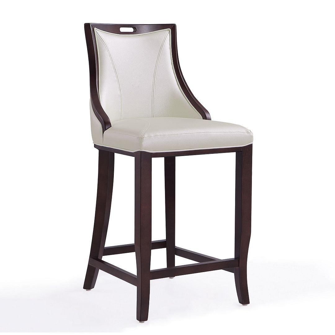 Elegant Pearl White Leather & Walnut Wood Barstool