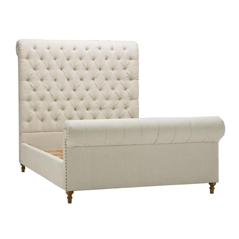 Manhattan Comfort Empire Fabric Upholstered Full Bed Frame in Cream