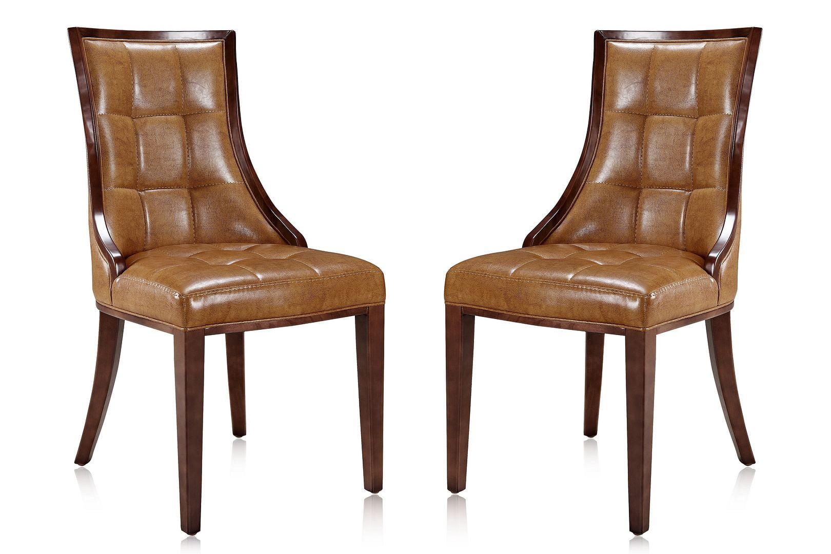 Fifth Avenue Saddle Faux Leather and Walnut Wood Side Chair Set