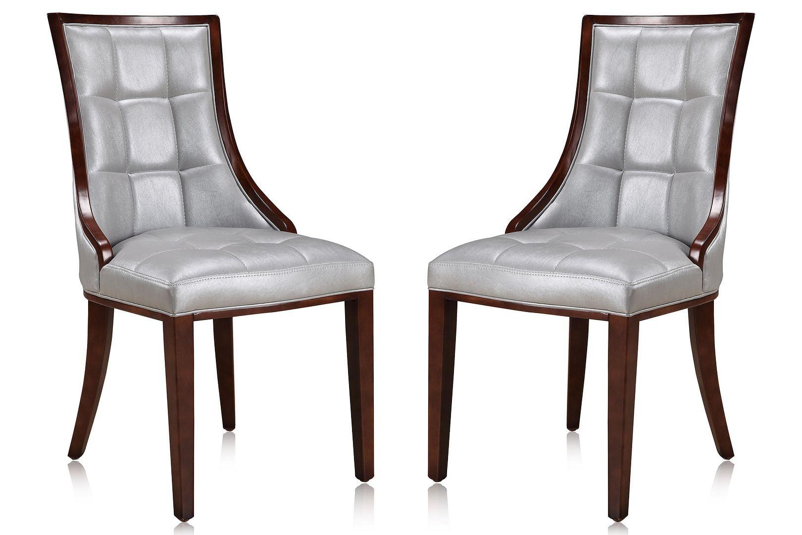 Manhattan Comfort Fifth 18.5" Faux Leather Dining Chair in Silver (Set of 2)