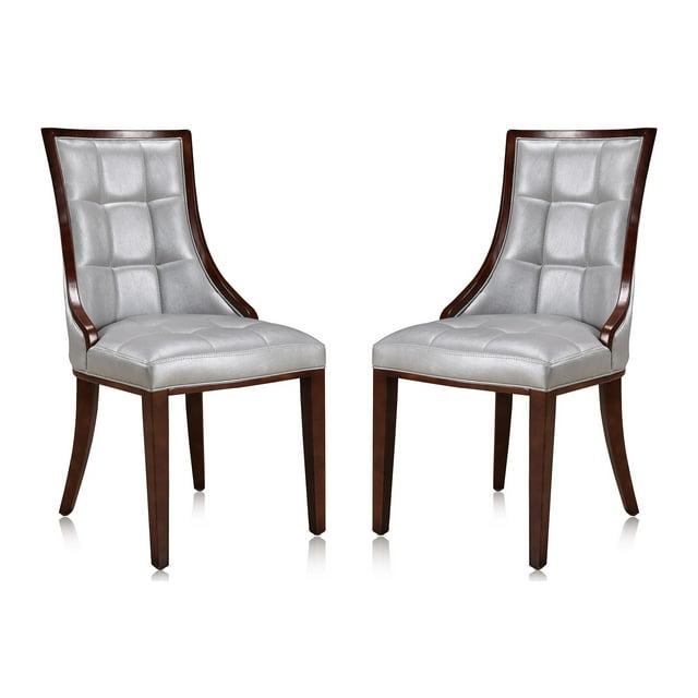Manhattan Comfort Fifth 18.5" Faux Leather Dining Chair in Silver (Set of 2)